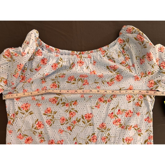 NWT CeCe Blue Floral Eyelet Off Shoulder Ruffle Sleeve Blouse Top Oversize Large - Picture 5 of 7